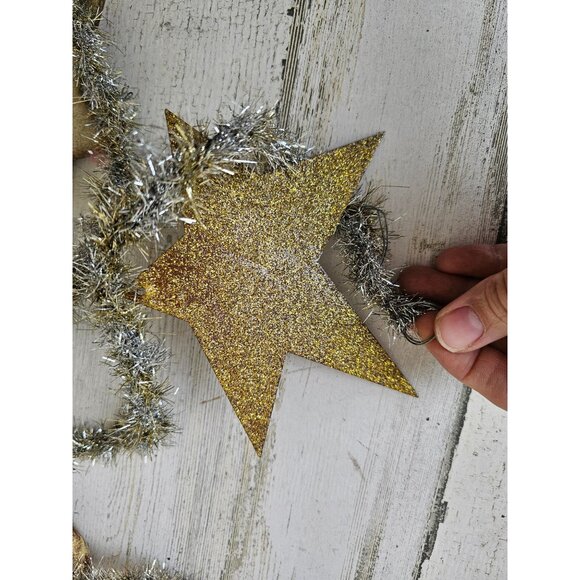 Antique 8' tinsel star Bell Garland tree metal silver unique - Picture 2 of 8